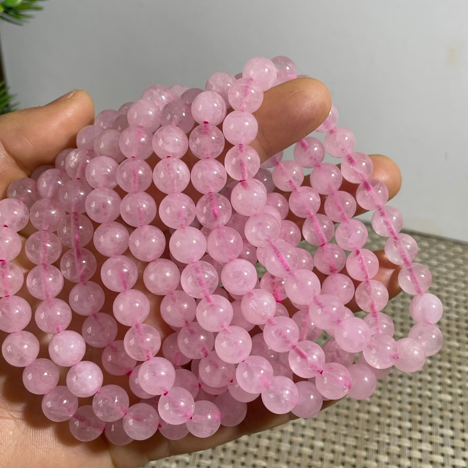 8mm Rose Quartz Stone Bracelet 8mm Pink Crystal Stretch Bracelet Handmade 5pcs