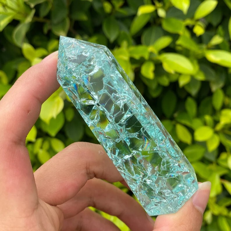 3.15″-3.54″ Natural Blue Crackle Quartz Crystal Tower – Healing Crystal Obelisk