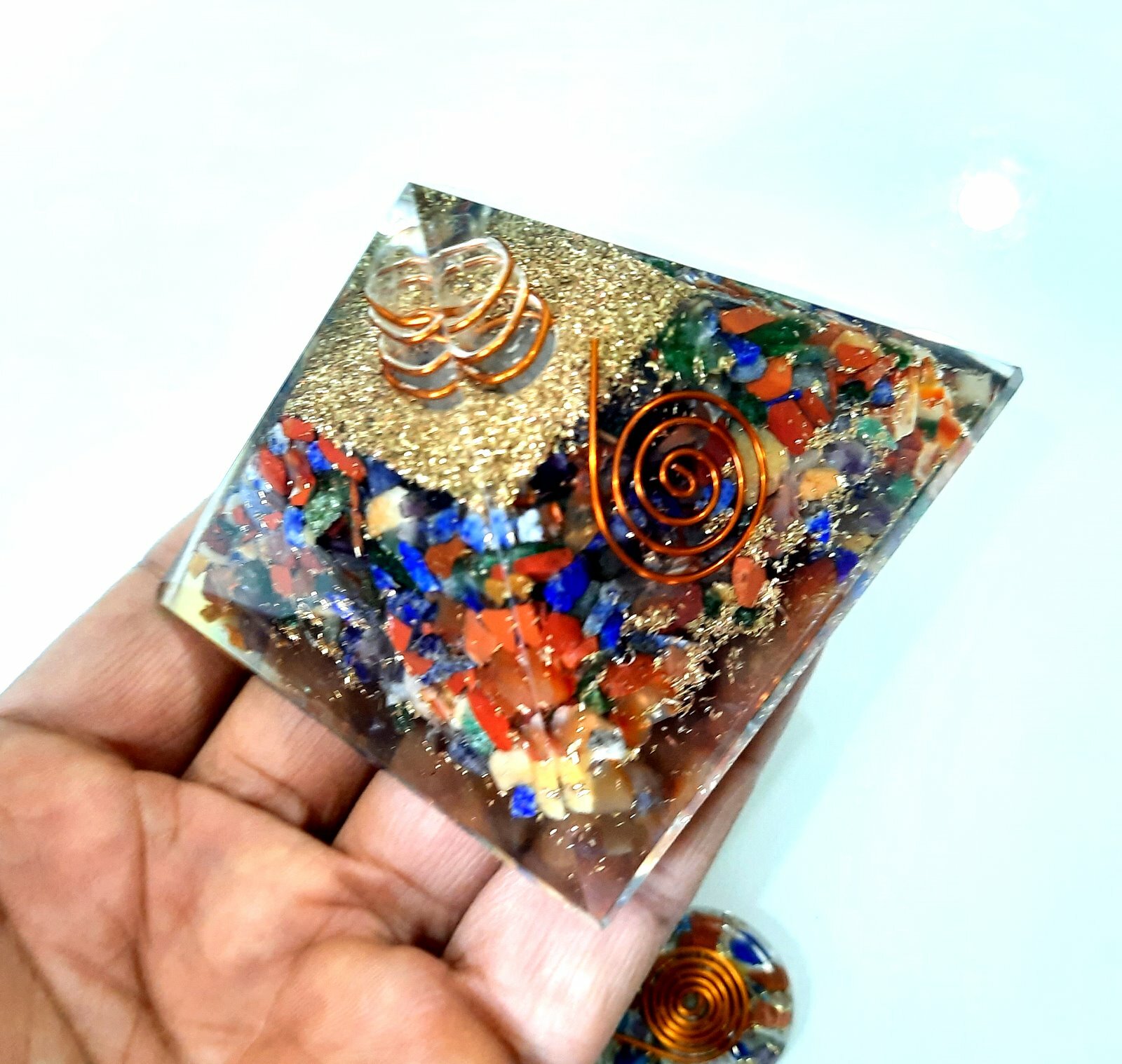 7 Chakra Combo of Healing Crystal Orgone Pyramid & Orgone Pendant Reiki Chakra