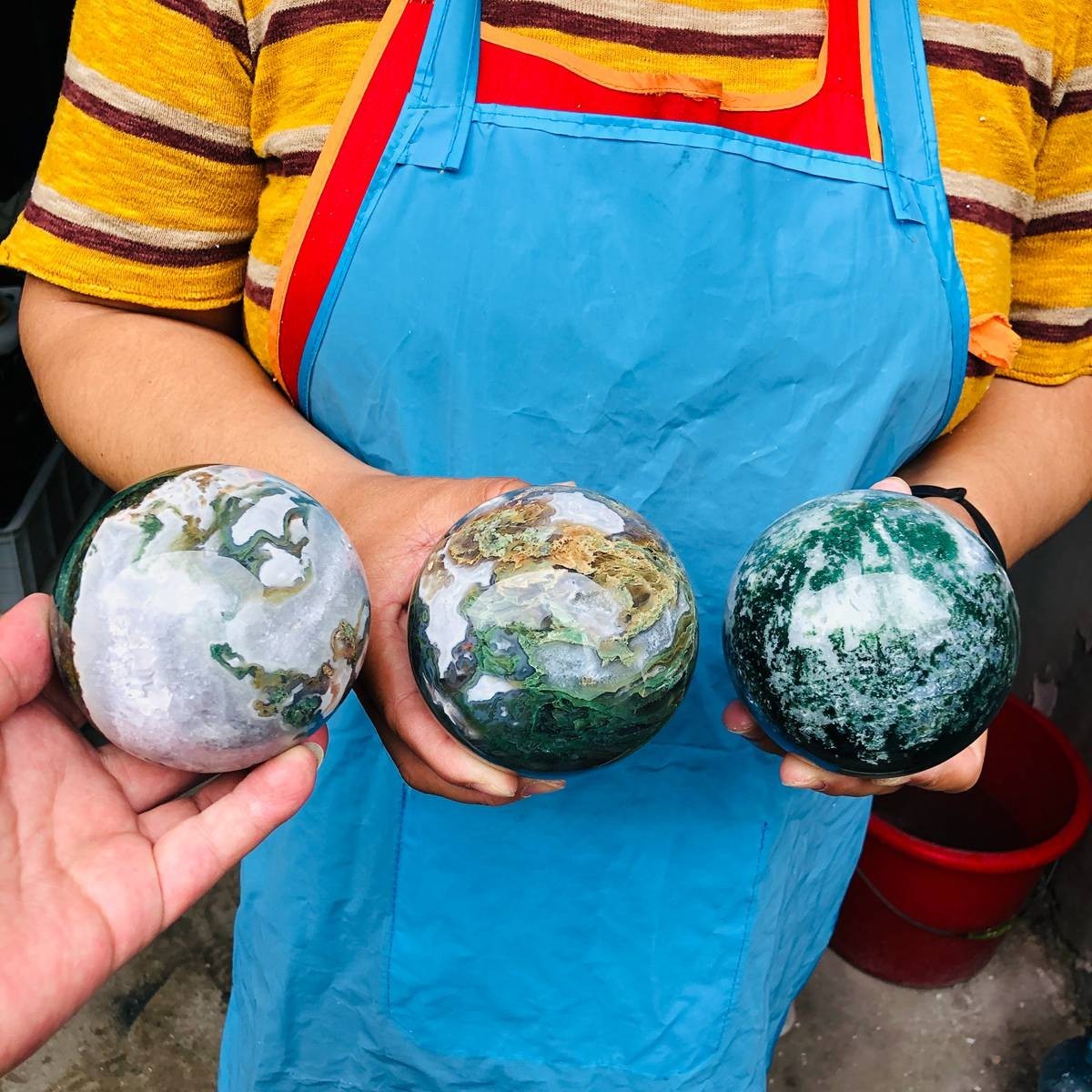 3pcs 5.83LB Natural Water Grass Agate Ball Quartz Crystal Ball Healing 2110