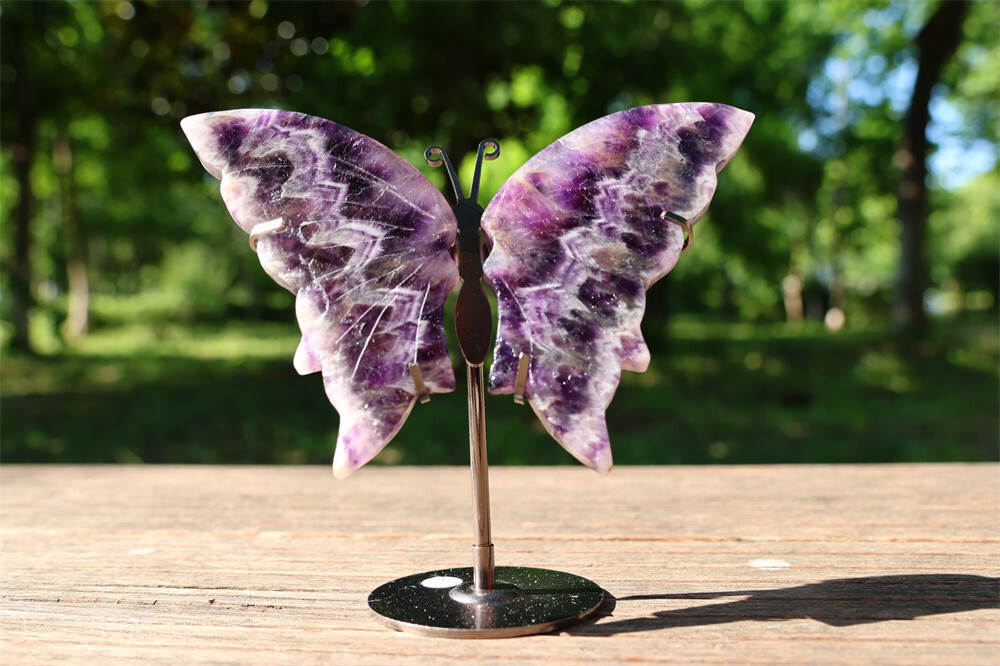 5.2” A pair Natural Dream Amethyst Butterfly Wing Reiki Crystal Skull Decor