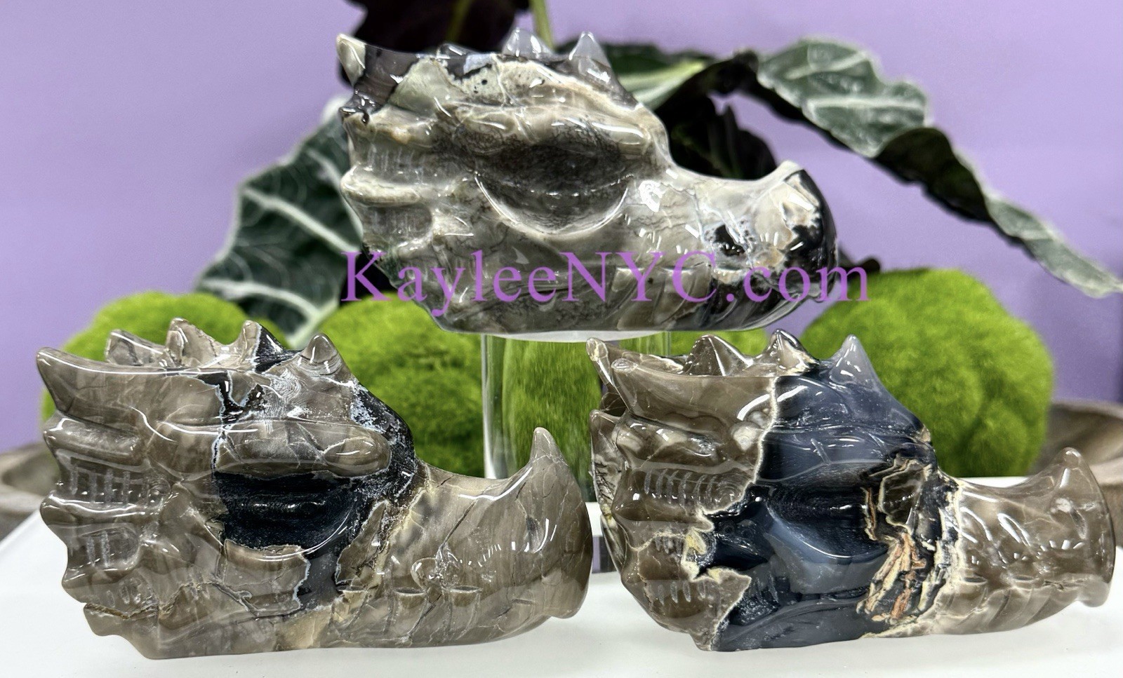 Wholesale Lot 3 Pcs Natural Volcano Agate Dragon Head