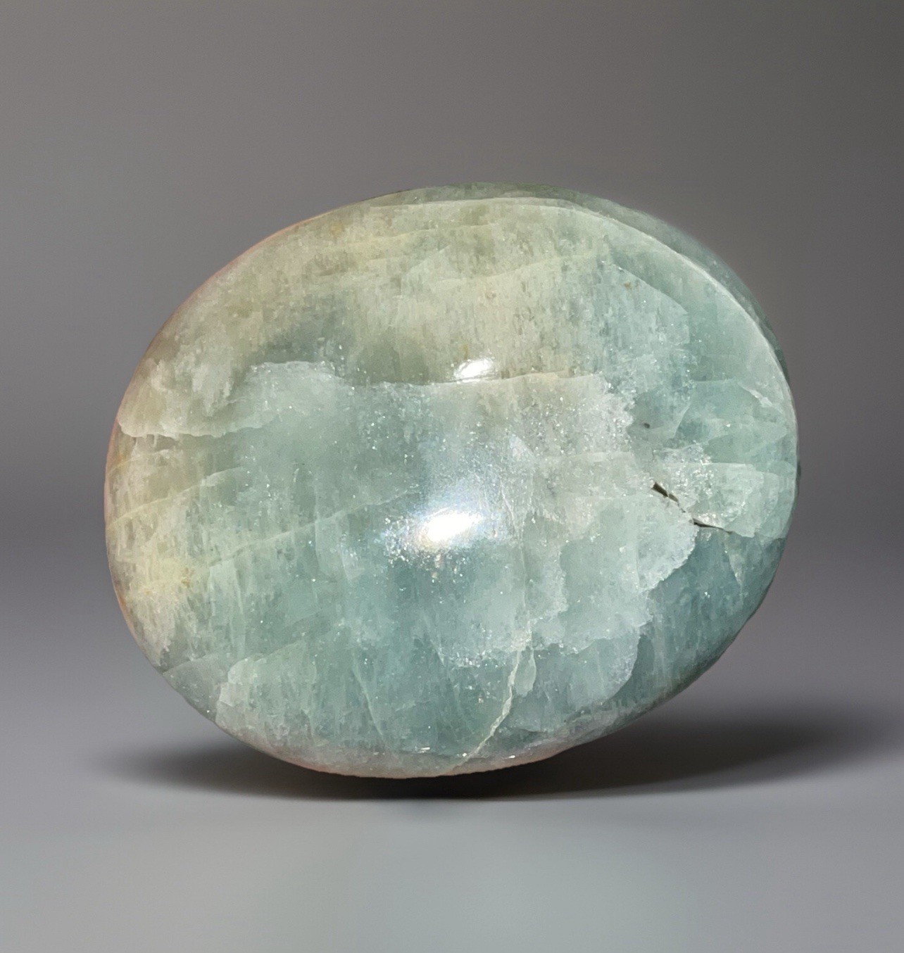 Aquamarine Palmstone – Opaque Blue Green Color With Peach Morganite Inclusion