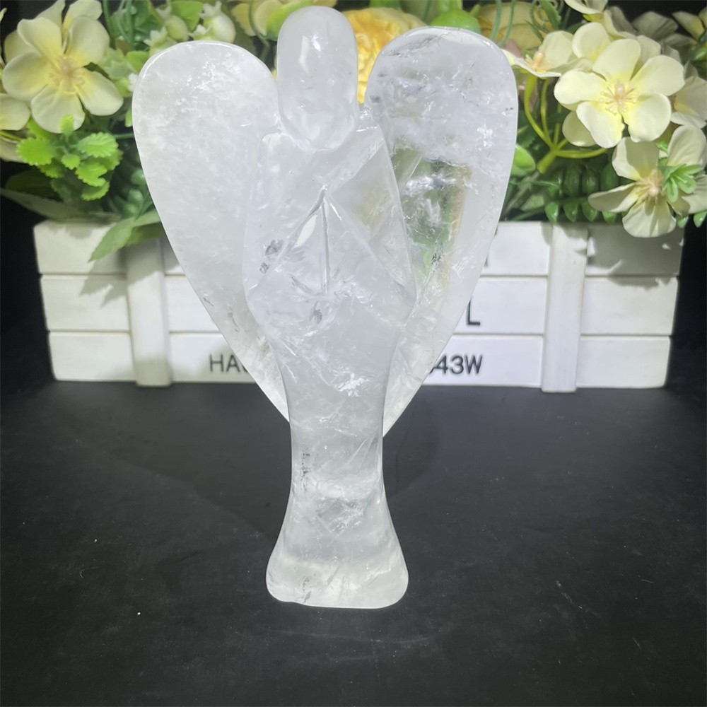 1.3LB 5.9″ Natural A+ Clear Quartz Angel Carving Crystal Quartz Mineral Decor