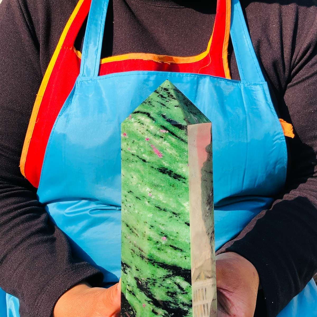 5.25LB Large Natural Red Green Treasure Obelisk Crystal Wand Point Healing