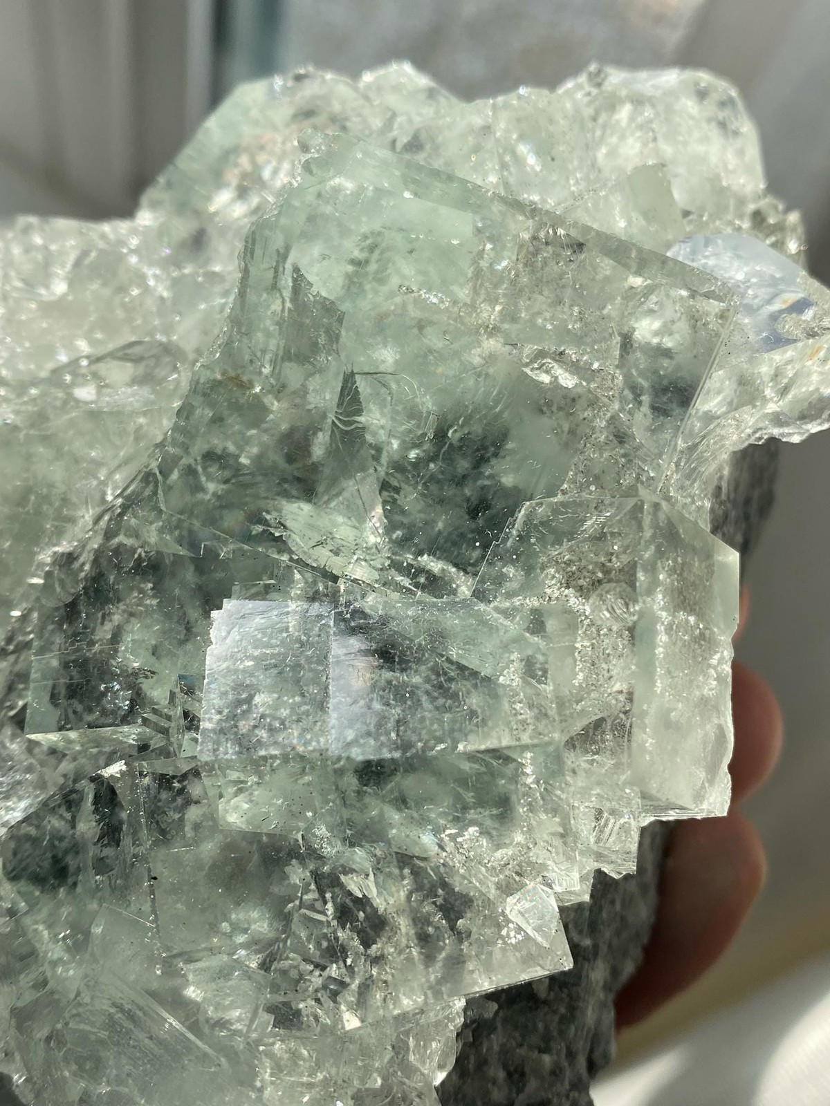 Clear Cubic Fluorite Cluster with Rainbow Flash! See Video!