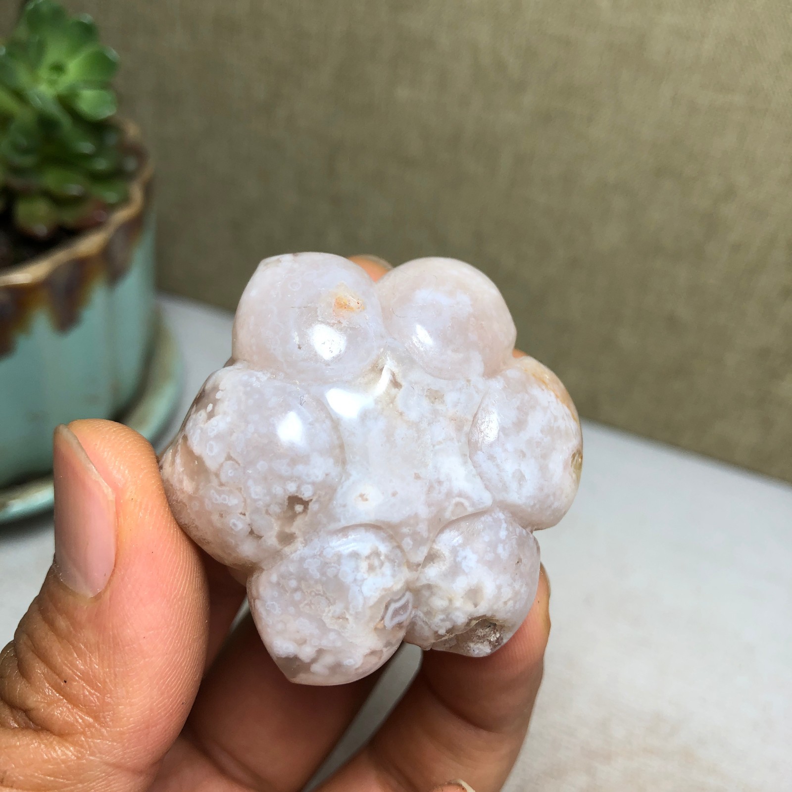 44mm Natural cherry blossom agate Hand carved flower Crystal specimens 38g A4456