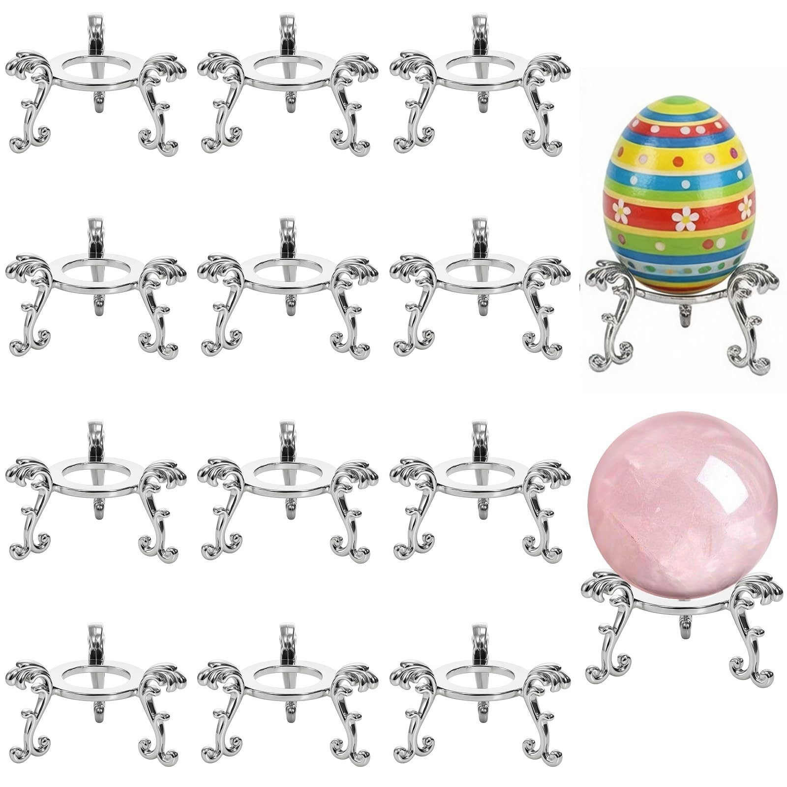 14 Pack Metal Crystal Ball Stand – 2″ Silver Sphere Holders for 40-80mm Display