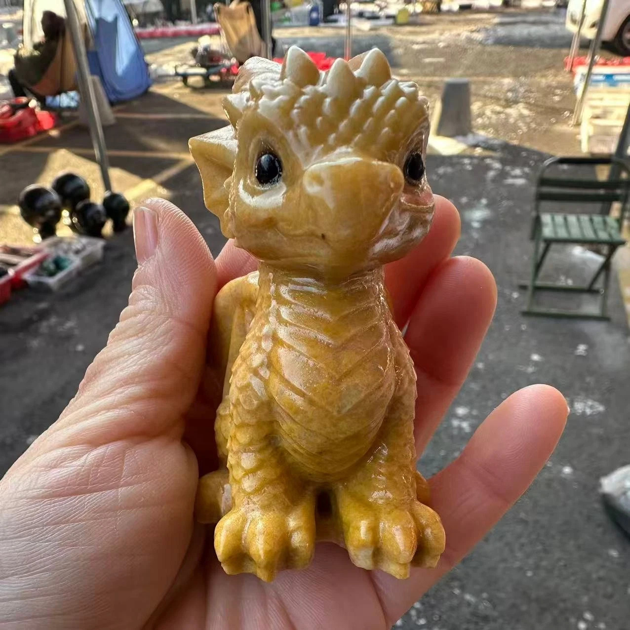 1pc Natural Yellow Jade Quartz Carved Little Dragon Skull Crystal Reiki Decor