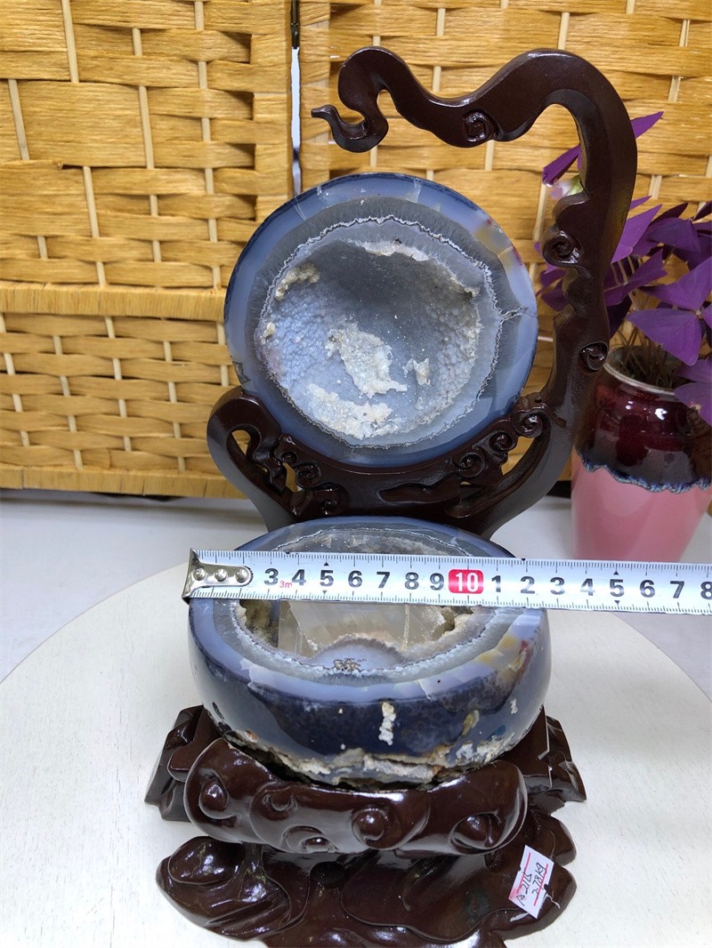 6.11LBNatural Agate Crystal Geode Quartz Bowl Wealth Spirit Energy Healing+Stand
