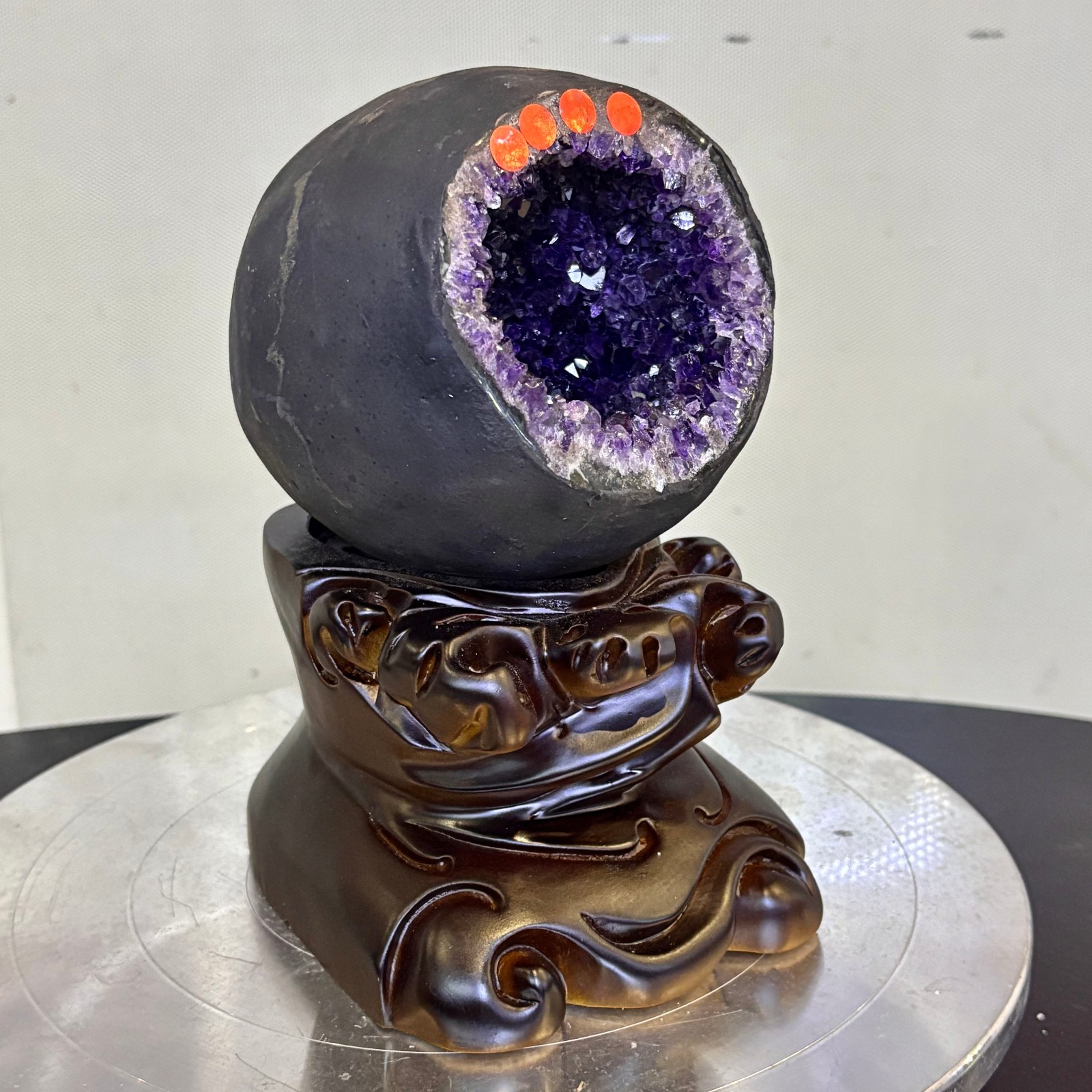 5.4LB Natural uruguay amethyst geode quartz money bag crystal +stand