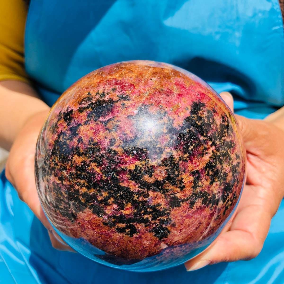 5.76LB Natural Rhodonite Crystal Sphere Pink Black Healing Gem Stone 4796