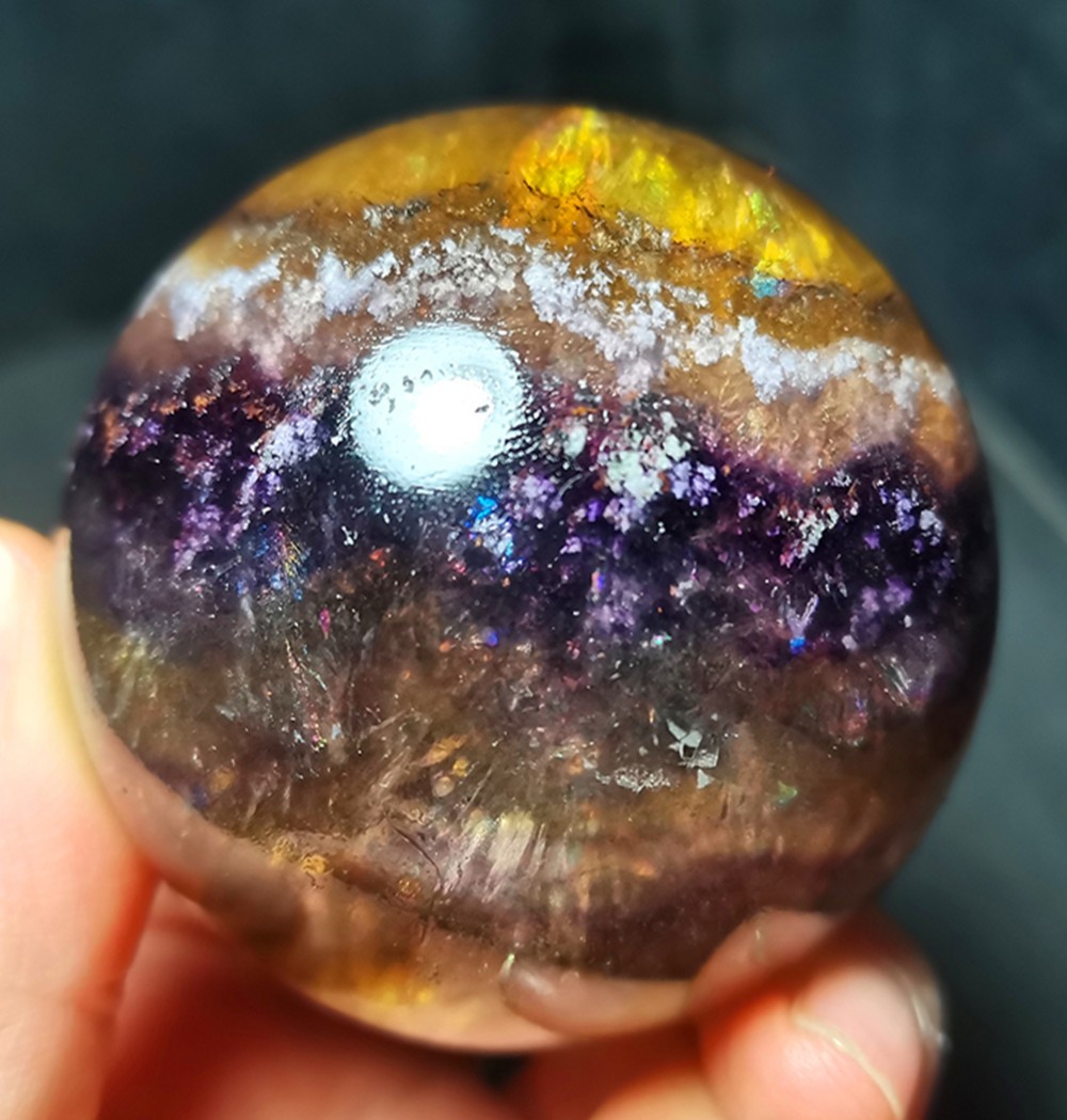 TOP 368g 60mm Natural Colorful Super Seven Fluorite Sphere Ball Healing WD2119