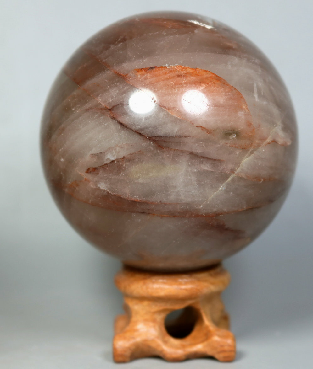 Natural RED FIRE QUARTZ Hematoid Crystal PHANTOM MULTI-INCLUSIONS Sphere/Stand