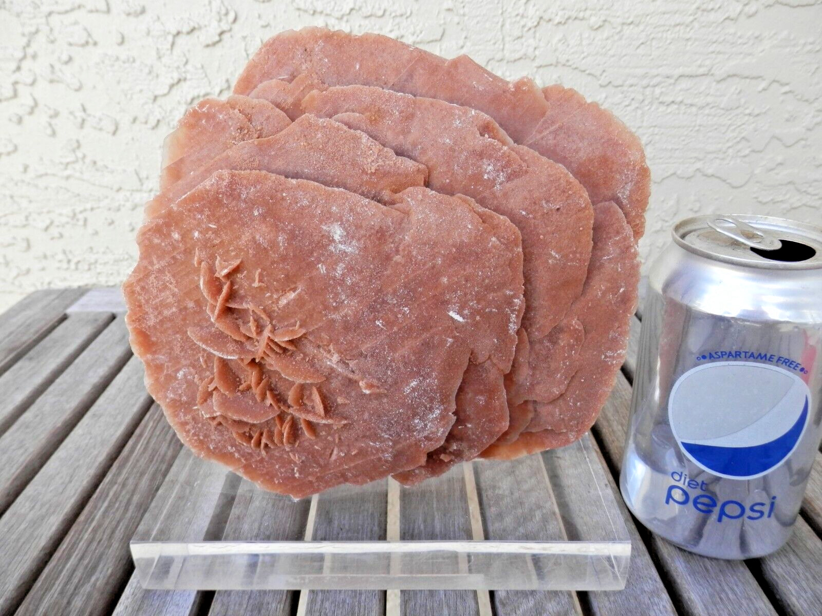 Desert Rose Selenite Rose Gypsum Mounted on Lucite Base VGC Free S/H