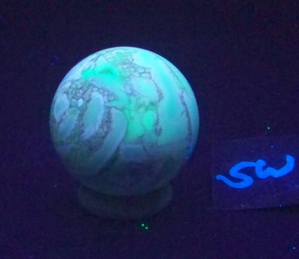 Fluorescent Chalcedony and Magnesite 38mm Sphere for UV Collection 6512