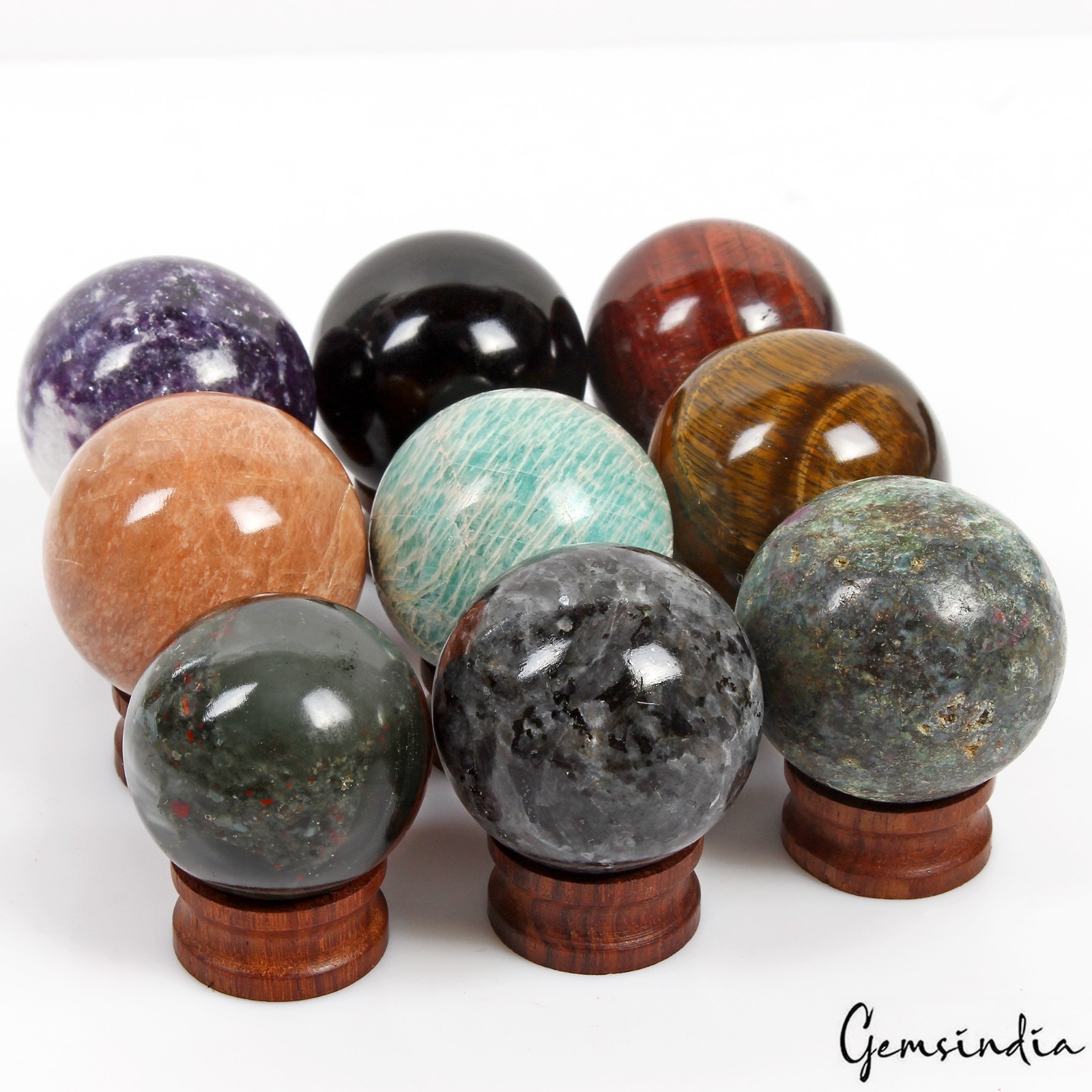 4030 Ct Natural Untreated Multi Gems Healing Crystal Sphere Ball With Stand 9 Pc
