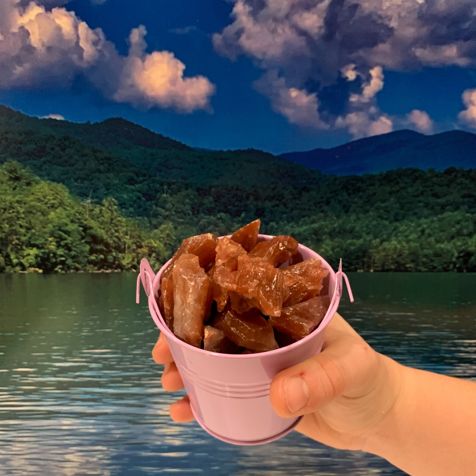Bucket Full of Red Calcite Rough + FREE faceted gemstone – Pick Bucket Color