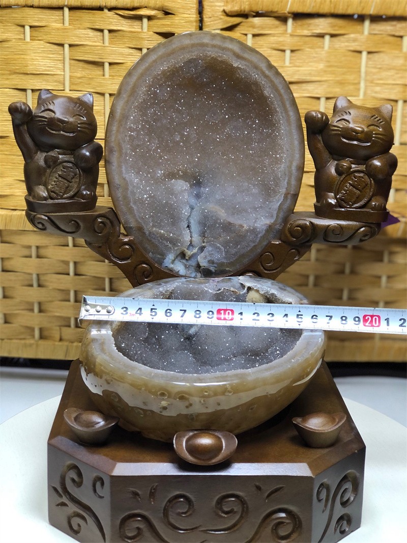 10.5LBNatural Agate Crystal Geode Quartz Bowl Wealth Spirit Energy Healing+Stand
