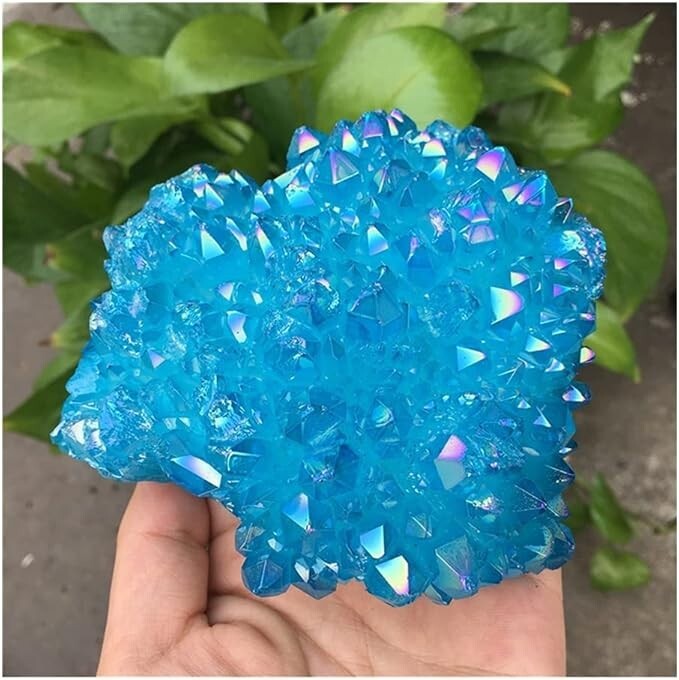 2025Rare Titanium Aura Blue Crystal Quartz Healing Cluster Geode Rock Decor Gift