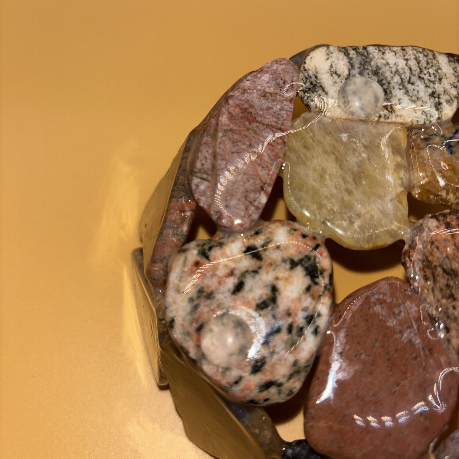 Gemstone Slab Bowl Handmade Signed Studio Art With Sliced Polished Rocks /Resin