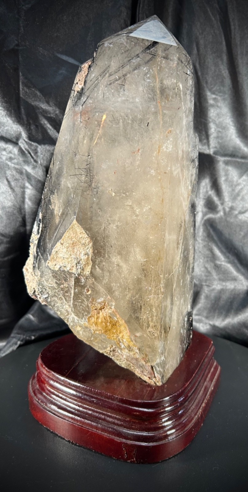 Amazing Polished Tourmalinated Quartz Specimen with Custom Wood Stand 9lb 10oz