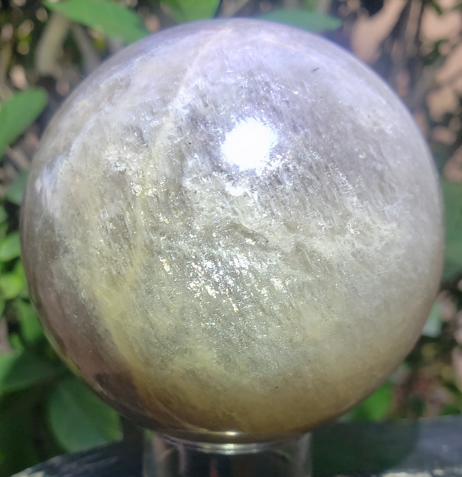 2.9″ Iridescent Black Moonstone Sunstone Sphere, Blue Flash Crystal Orb, 548g