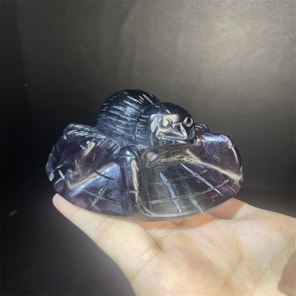 0.9LB 3.5”Fluorite Spider Ornament Crystal Quartz Carving Gift