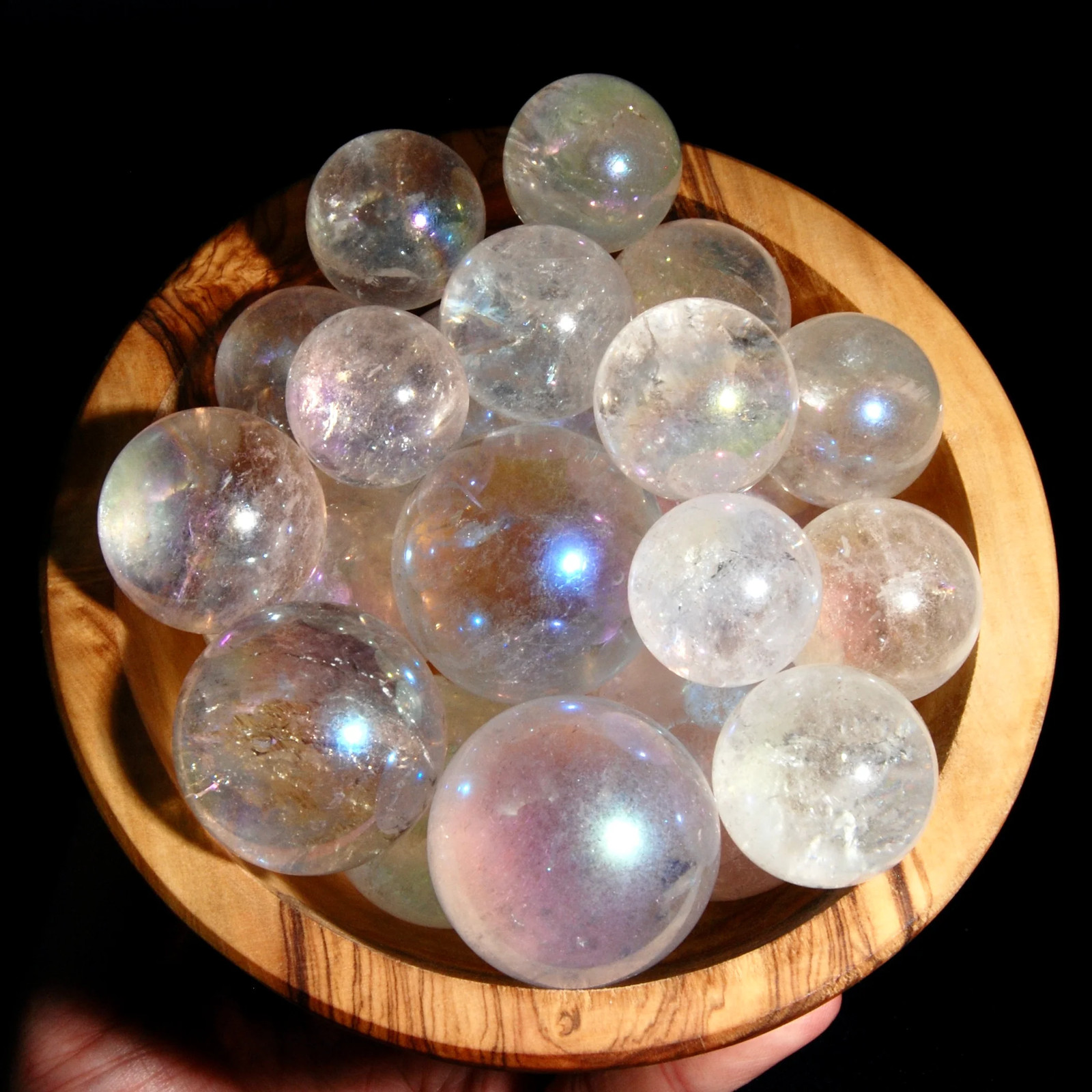 ONE Small Angel Aura Clear Quartz Crystal Sphere, 20mm to 40mm