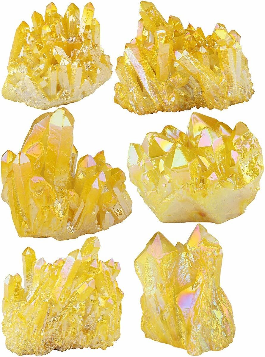 Natural Aura Yellow Citrine Crystal Titanium Cluster Healing Mineral Specimen