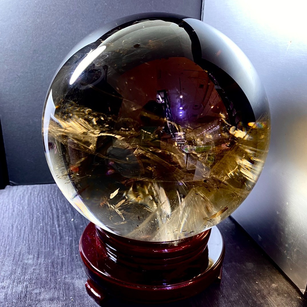 22lb Top Natural rare smoky crystal quartz sphere Energy ball healing gift+stand