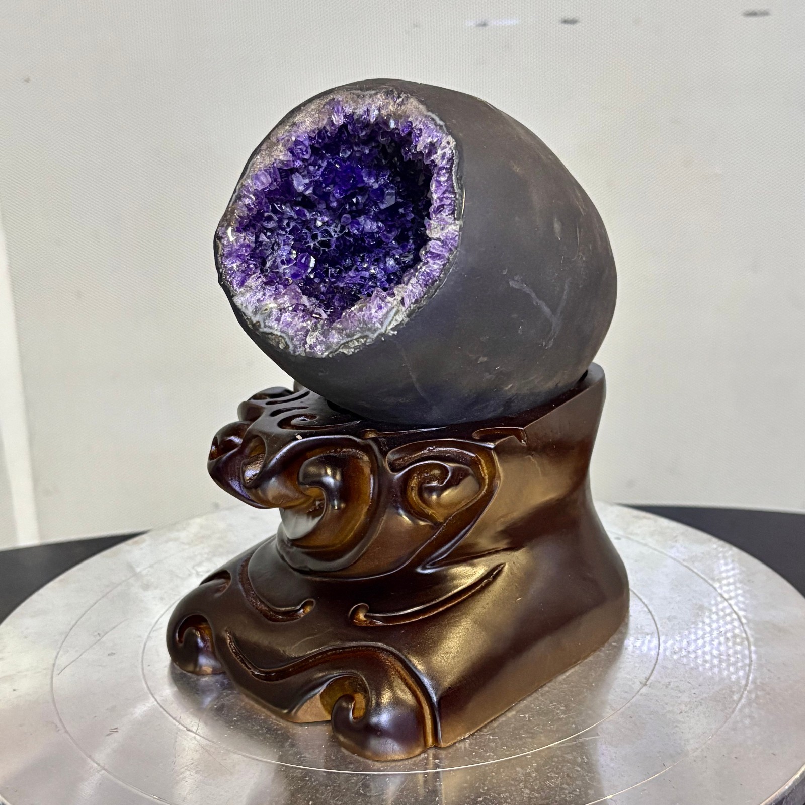 4.18LB Natural uruguay amethyst geode quartz money bag crystal +stand