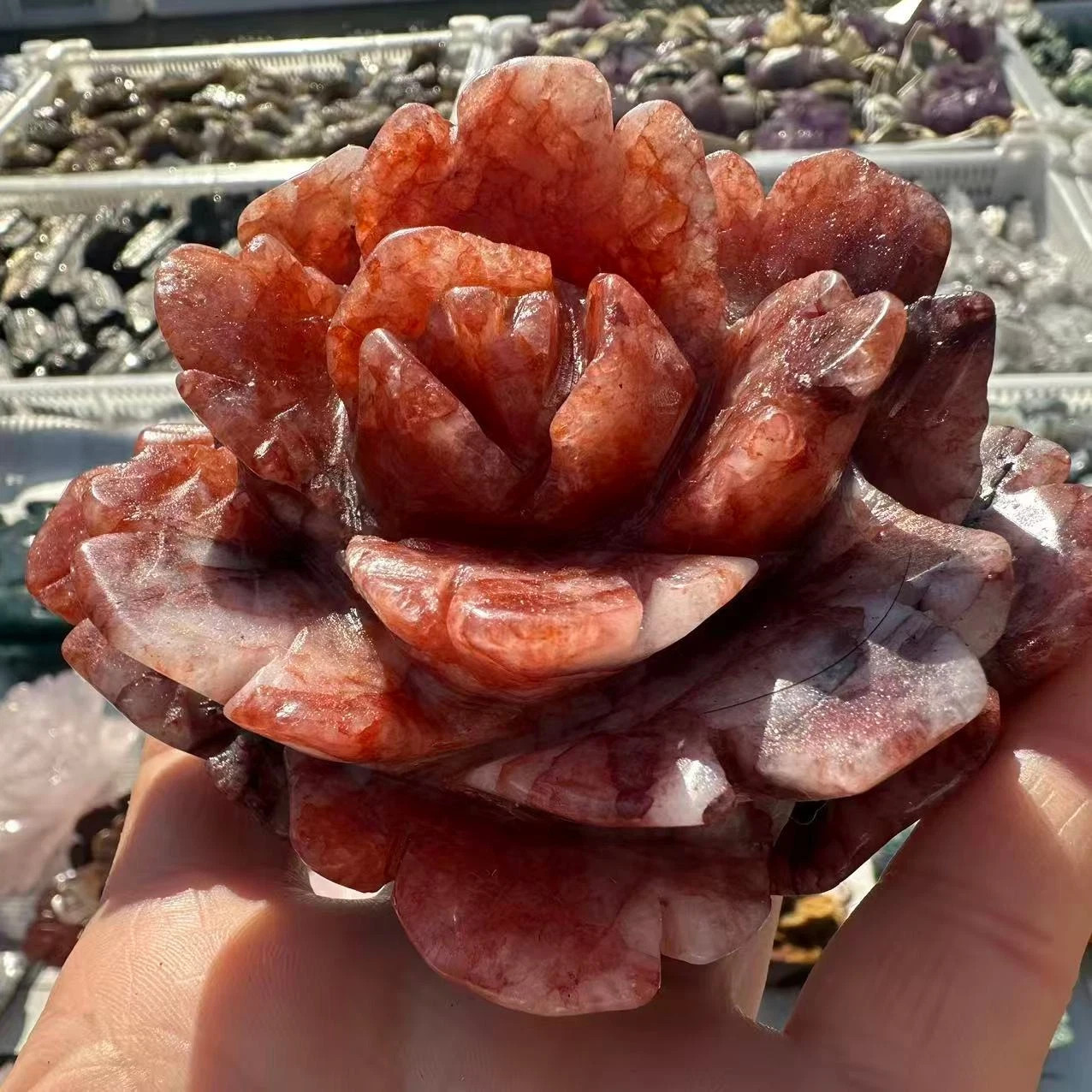 1PC Natural Red gum flower Quartz Carved Flower Skull Crystal Reiki Decor Gift