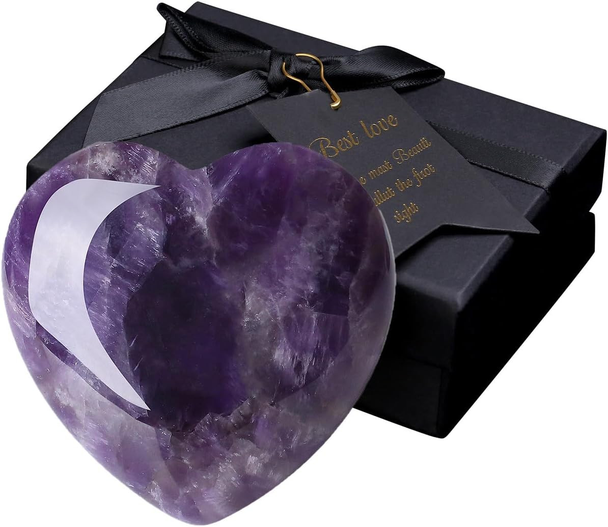 MAIBAOTA 60 Mm Amethyst Crystal Rock Large Heart Stone Healing Crystals Gifts fo