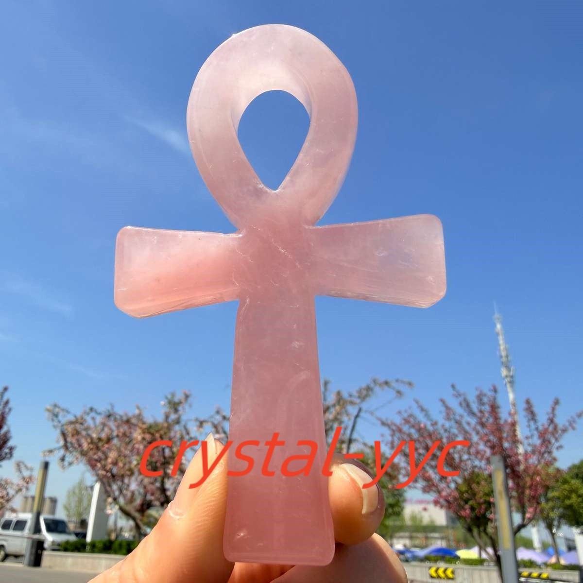 4.3″ Natural Quartz Crystal Cross Carved Crystal Ankh Reiki Healing Gift
