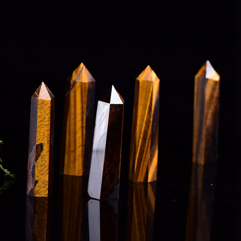 70-80mm Natural Tiger’s Eye Quartz Crystal Energy Wand Obelisk Pillar Tower US