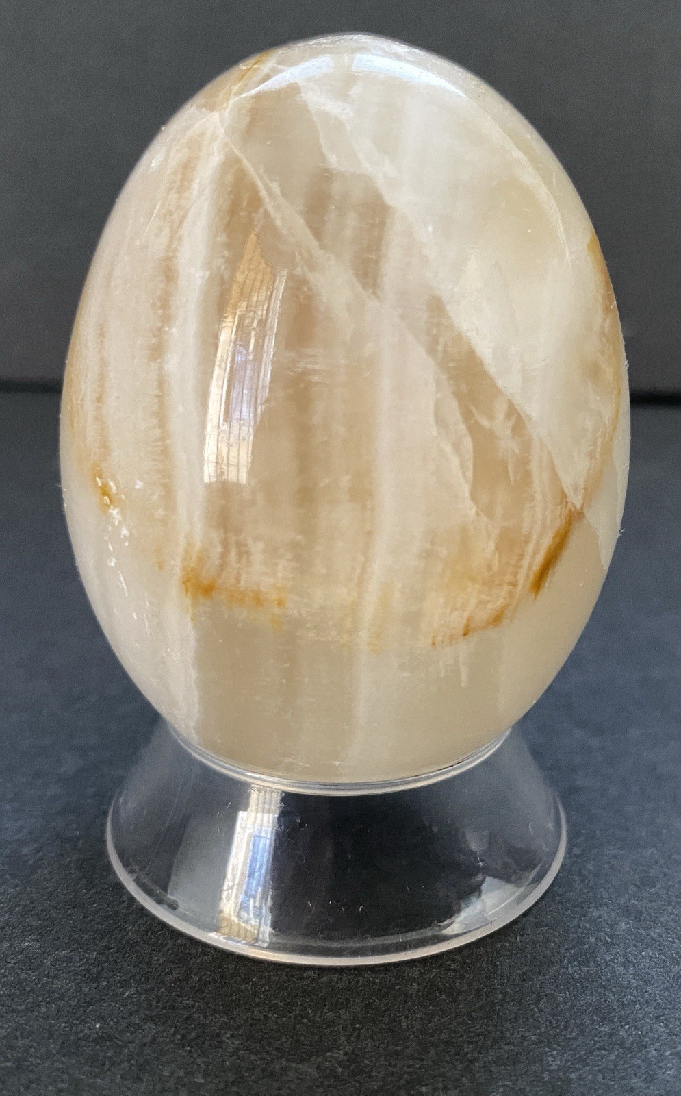 Natural Onyx Stone Egg With Stand Hand Polished Banded Agate Calcite Crystal