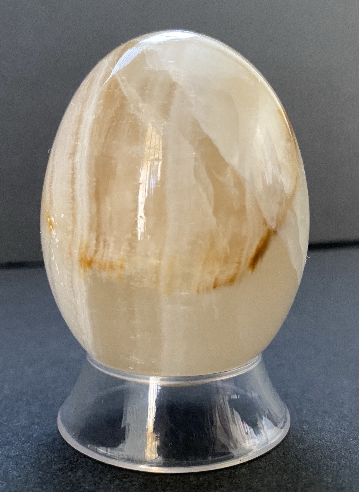 Natural Onyx Stone Egg With Stand Hand Polished Banded Agate Calcite Crystal
