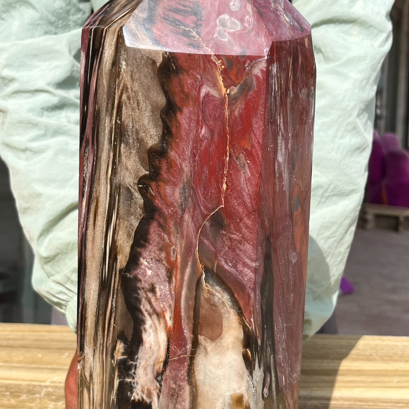 16.98LB Large Natural Polished Petrified Wood Obelisk Tower Crystal Reiki Decor
