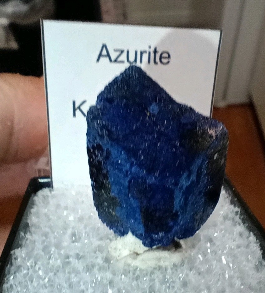 Beautiful Azurite Crystal, Kerrouchen Mine Morocco In 1.5″ Display Box.