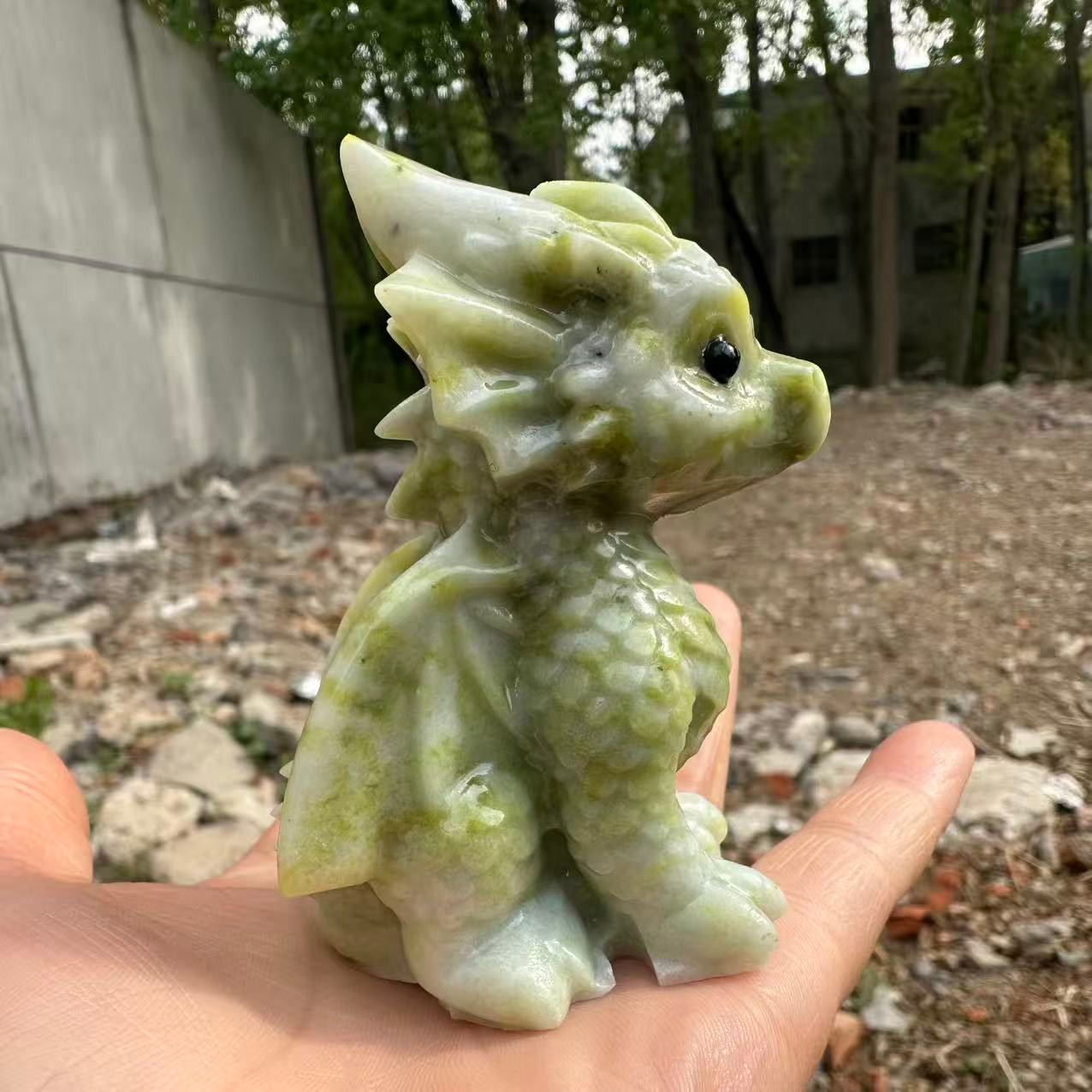 1pc Natural Lantian jade Quartz Carved Little Dragon Crystal Reiki Healing Decor