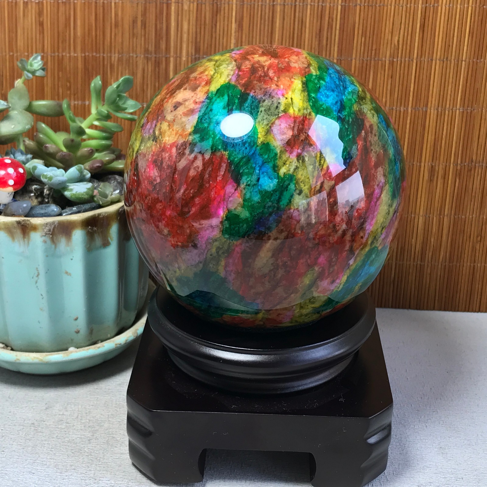 Natural “Seven Colors Jade” sphere Ball -Taiwan China 1.85kg Base Random A5806