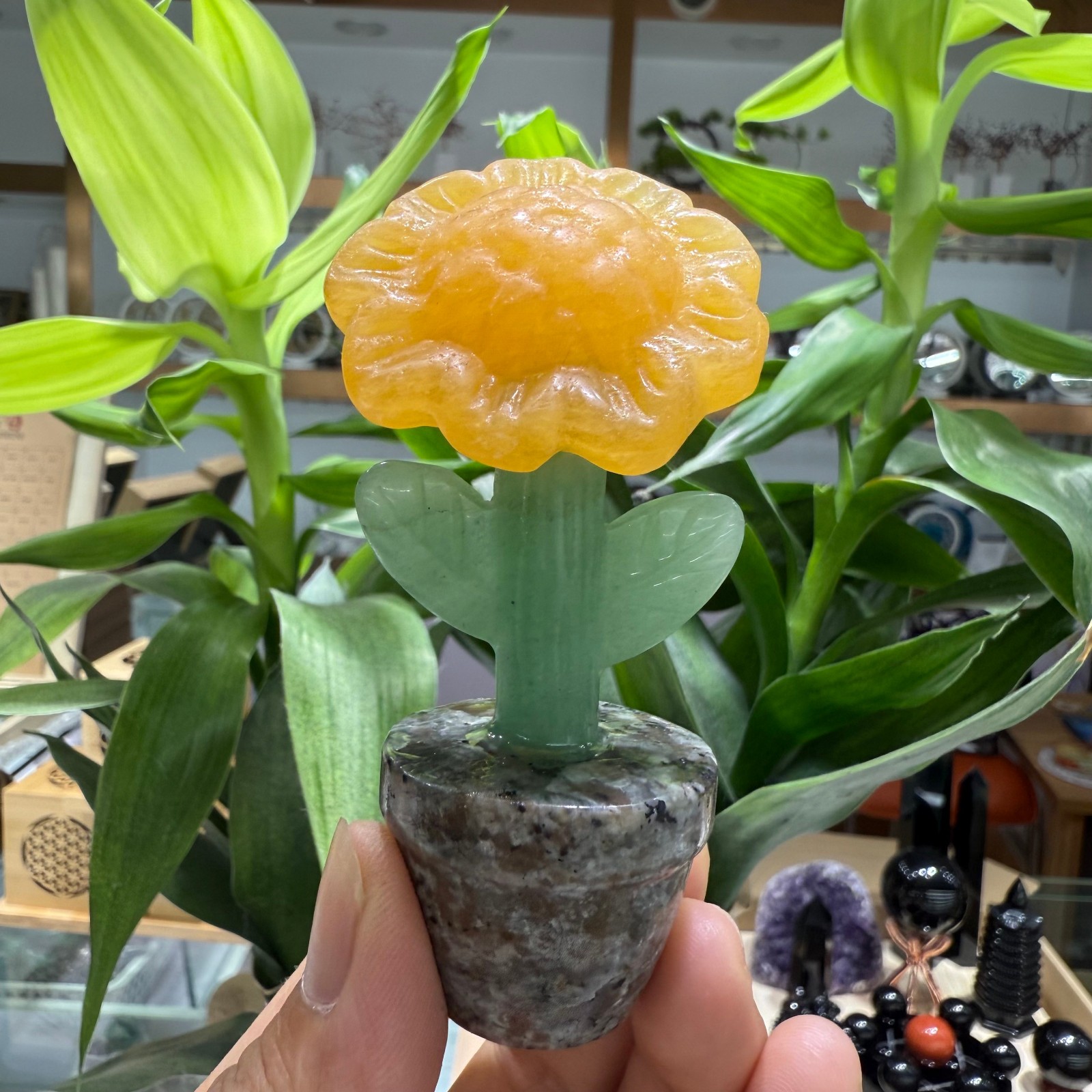 3.3″ natural geode stone Sunflower quartz Crystal Healing Energy Decor