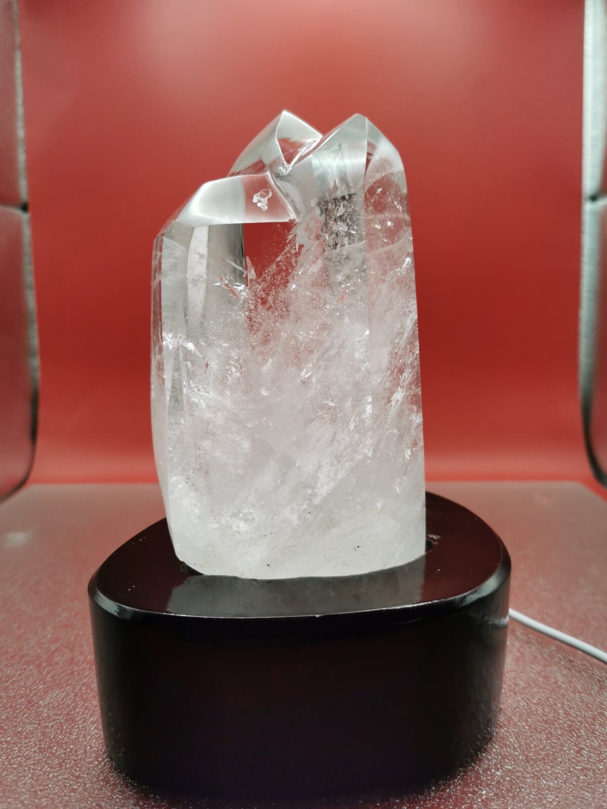 Natural Clear Quartz Double Point Obelisk Crystal With Custom Light Stand 2+LB