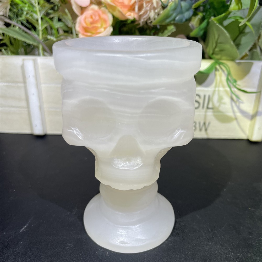 0.9LB 3.9″Natural Pink Jade Skull Cup Crystal Reiki Heal Decor Gift Wine Glass