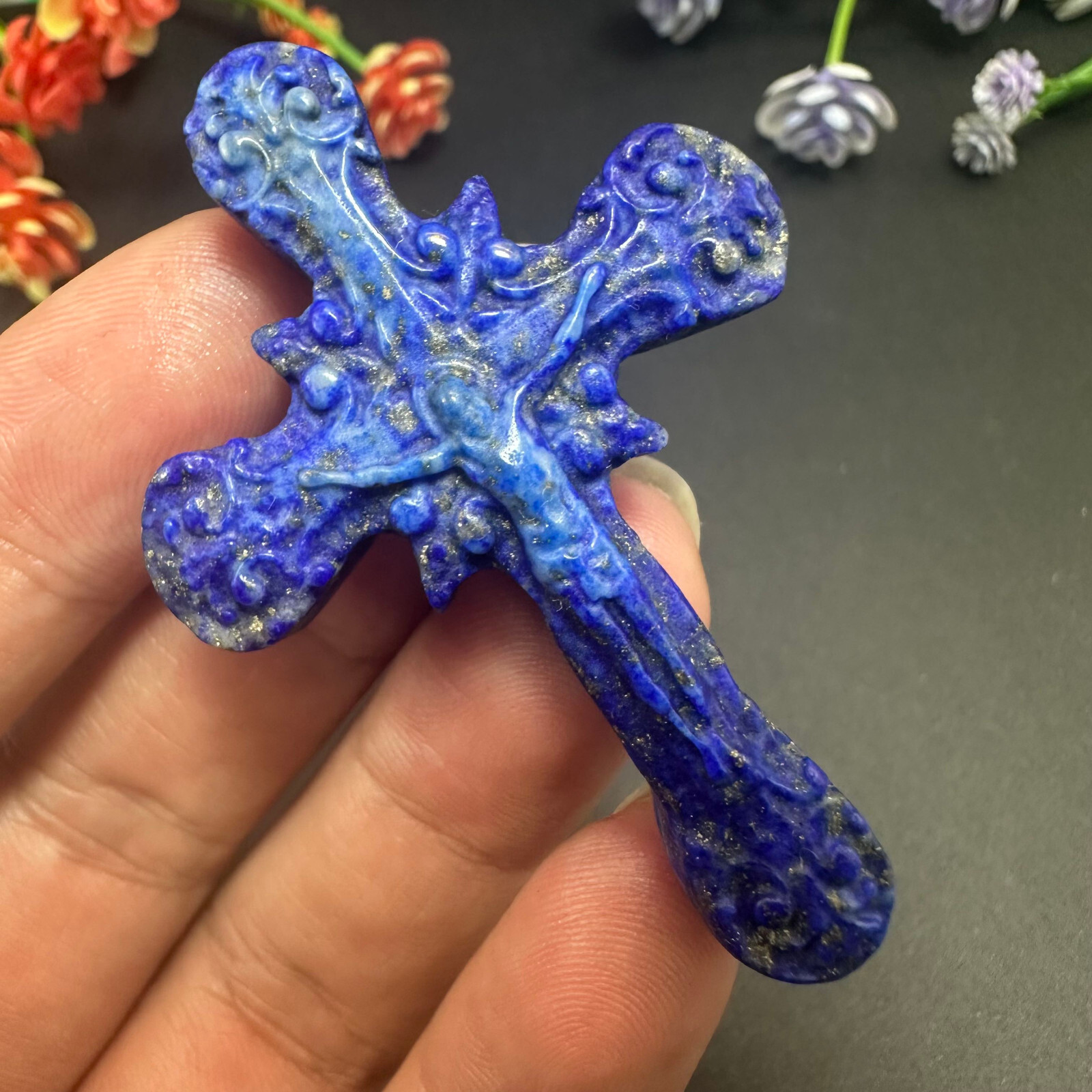 Natural lazurite Carved Christianity Cross Quartz Jesus Crystal Reiki Healing 1P