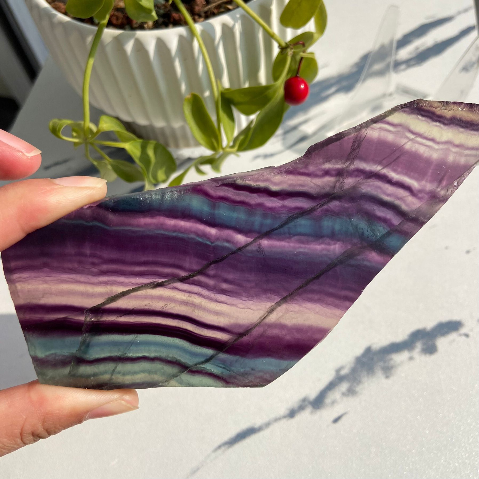 190g Rainbow Fluorite Stone Slab Slice Quartz Crystal Specimen Healing No Stand