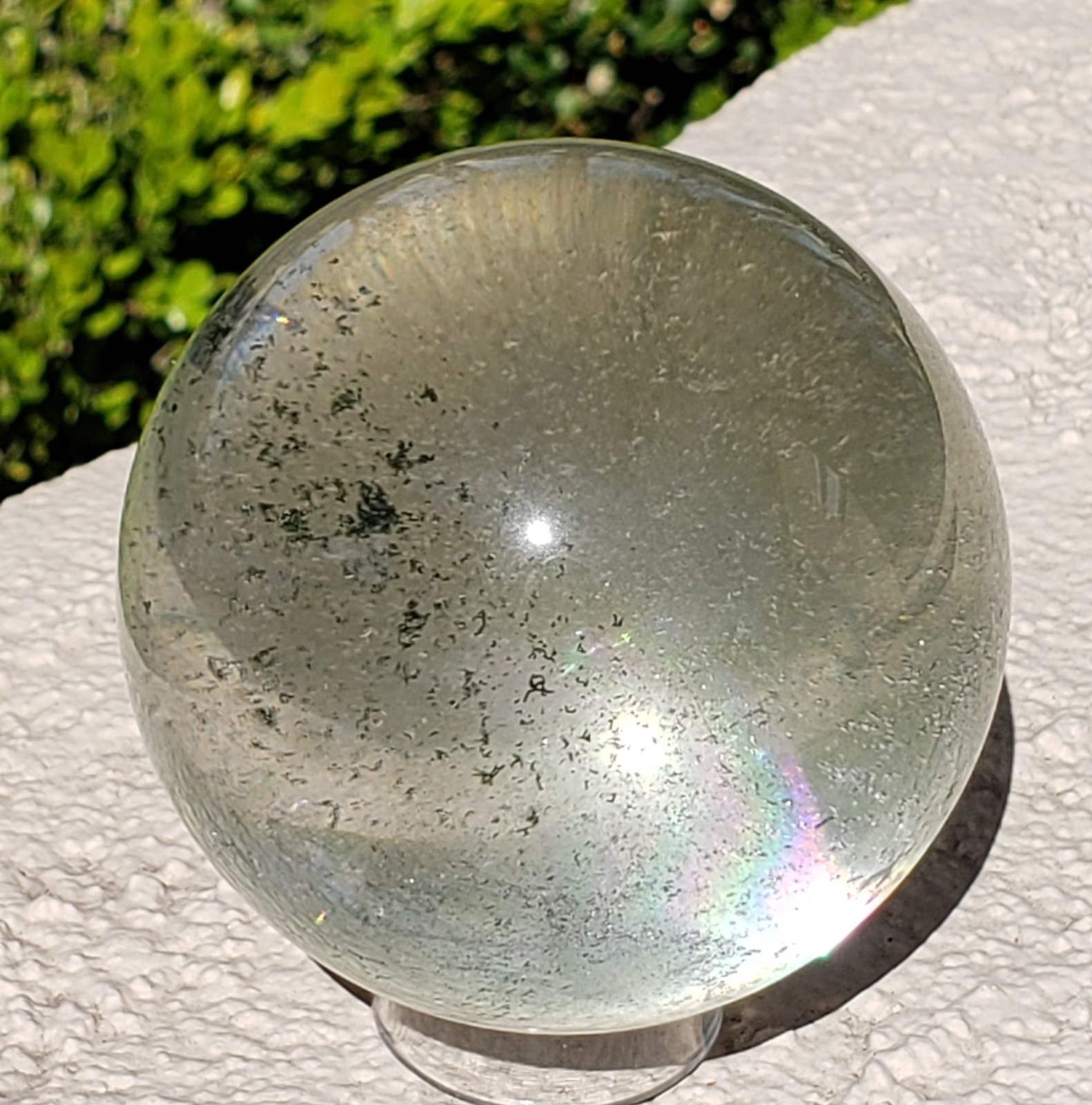 3″ Clear Green Garden Quartz Crystal Sphere Orb Ball Rainbows, 612g or 1.3 lbs