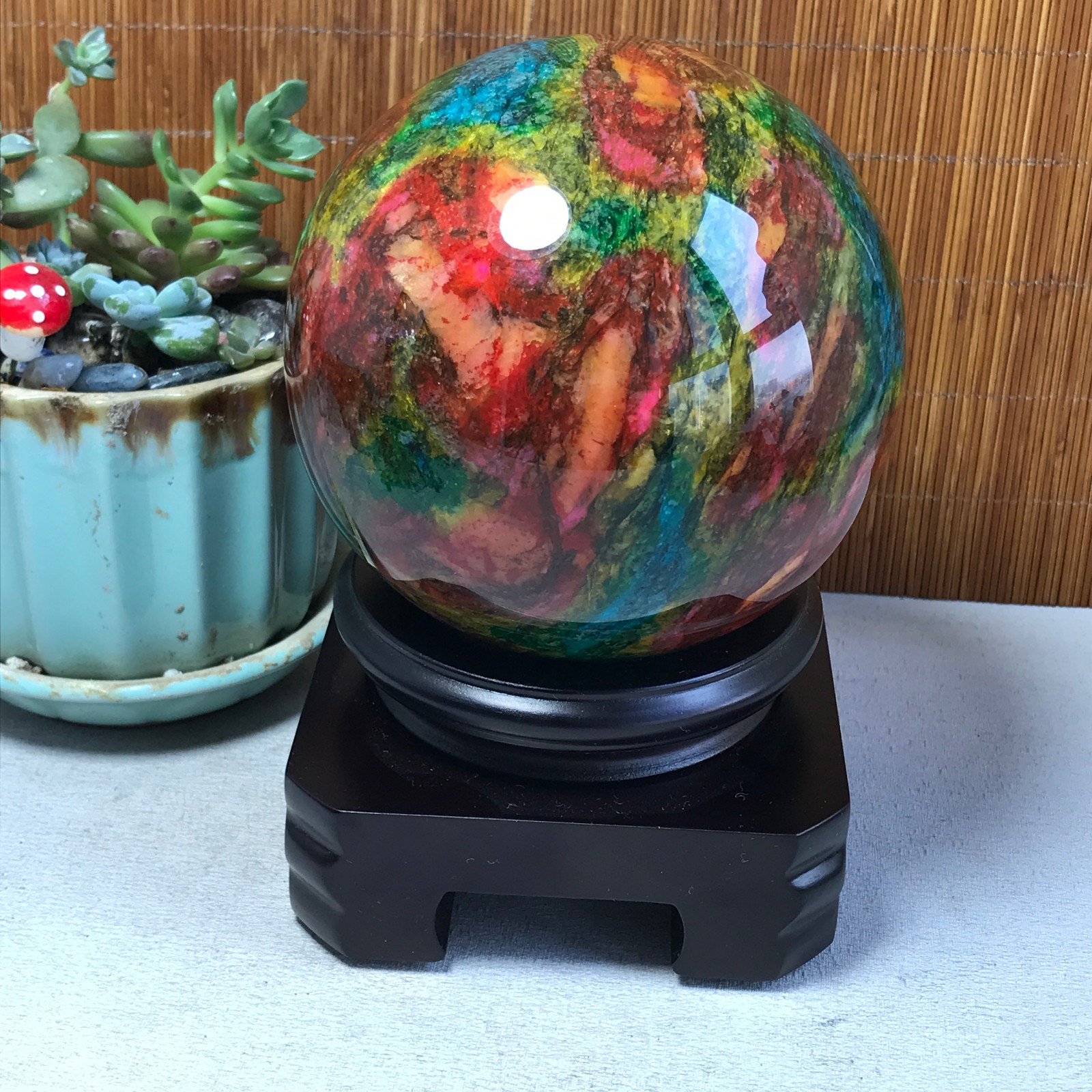 Natural “Seven Colors Jade” sphere Ball -Taiwan China 1.85kg Base Random A5805