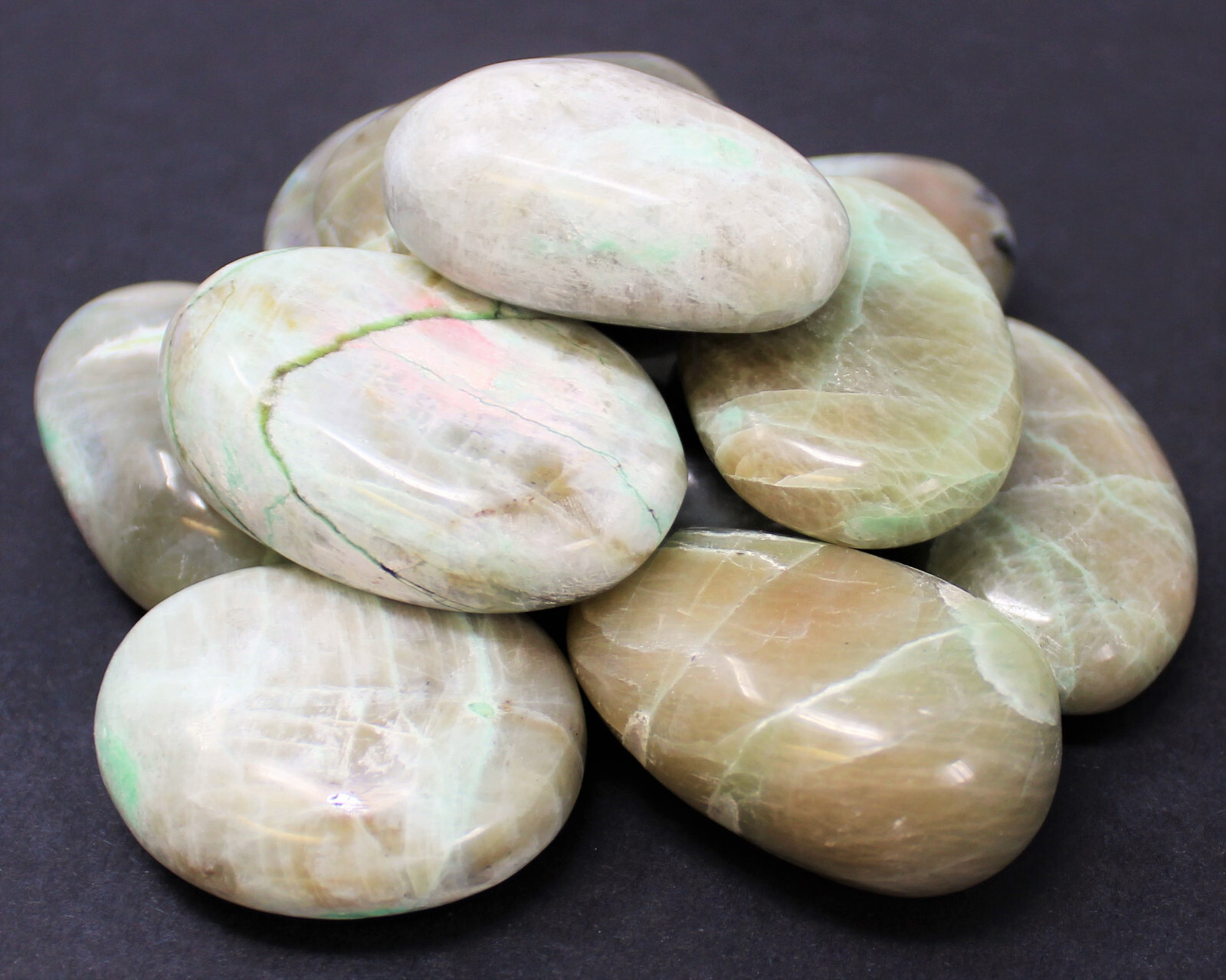Garnierite Hand Polished Stones: Green Moonstone Pebbles, Palm Stone, Crystal